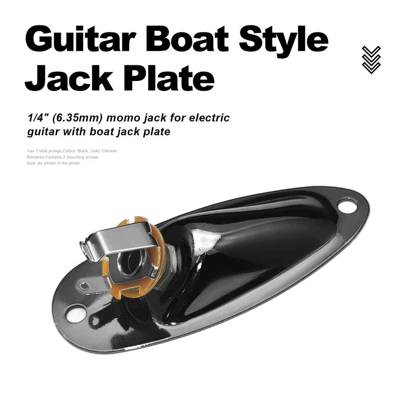 MAXCHEER Guitar Input Jack Socket Plate Output Loaded Boat Style 1/4 Inch with Screws for Fender Stratocaster Strat St Mono Electric Guitar for Electric Guitar Replacement Parts (black) - Image 2